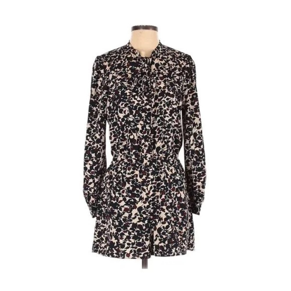 LOFT Floral Romper Long Sleeved Size 0 X-Small XS Navy Cream Button Front